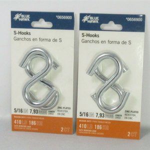 Lot of 2x2 S-Hooks Zinc-Plated 5/16" 7.93mm Medium Duty 410 lb Blue Hawk